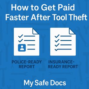 Infographic showing how to get paid faster after tool theft with police-ready and insurance-ready reports