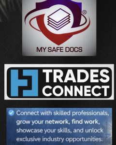 My Safe Docs and TradesConnect logos displayed together, representing their partnership to support UK tradespeople.