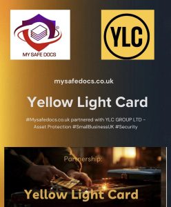 My Safe Docs and Yellow Light Card logos side by side, representing their partnership to protect tradespeople.